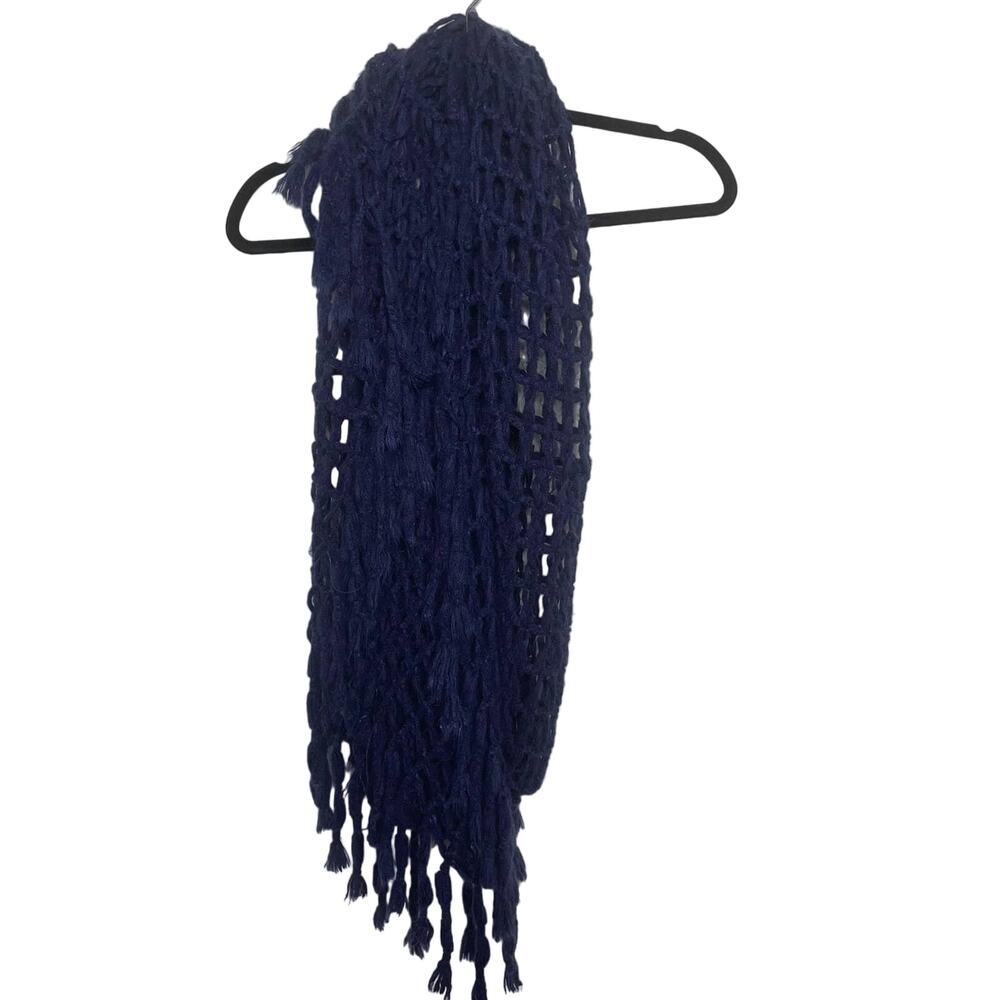 Steve Madden Shawl Wrap Chunky Open Knit Fringe Infinity Scarf Acrylic Blue OS